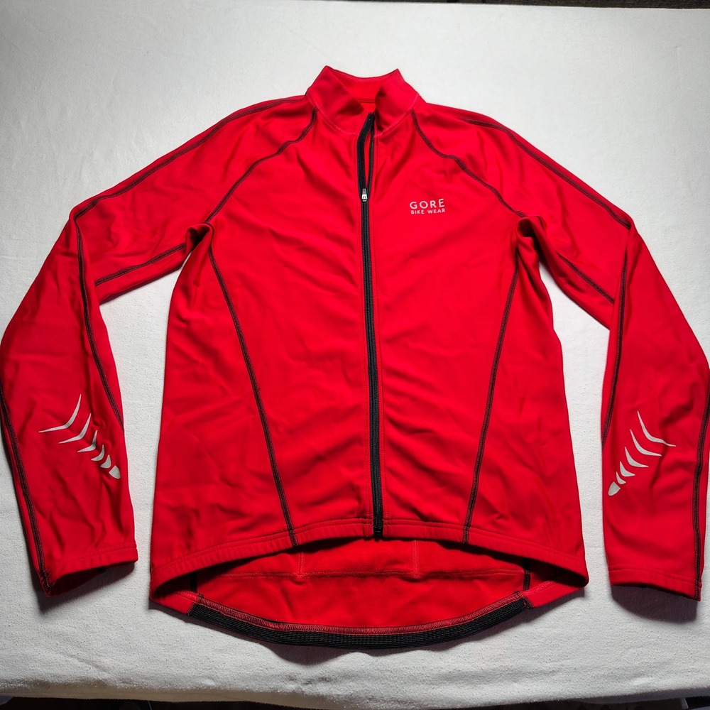 Gore Mens Cycling Jacket Medium Red Nylon Full Zip Reflective Bike Wear
